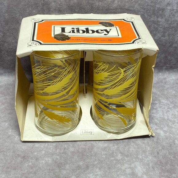 Libbey Wheat 4 Vintage 12 Oz Beverage Glasses In Original Package Yellow - Picture 1 of 10